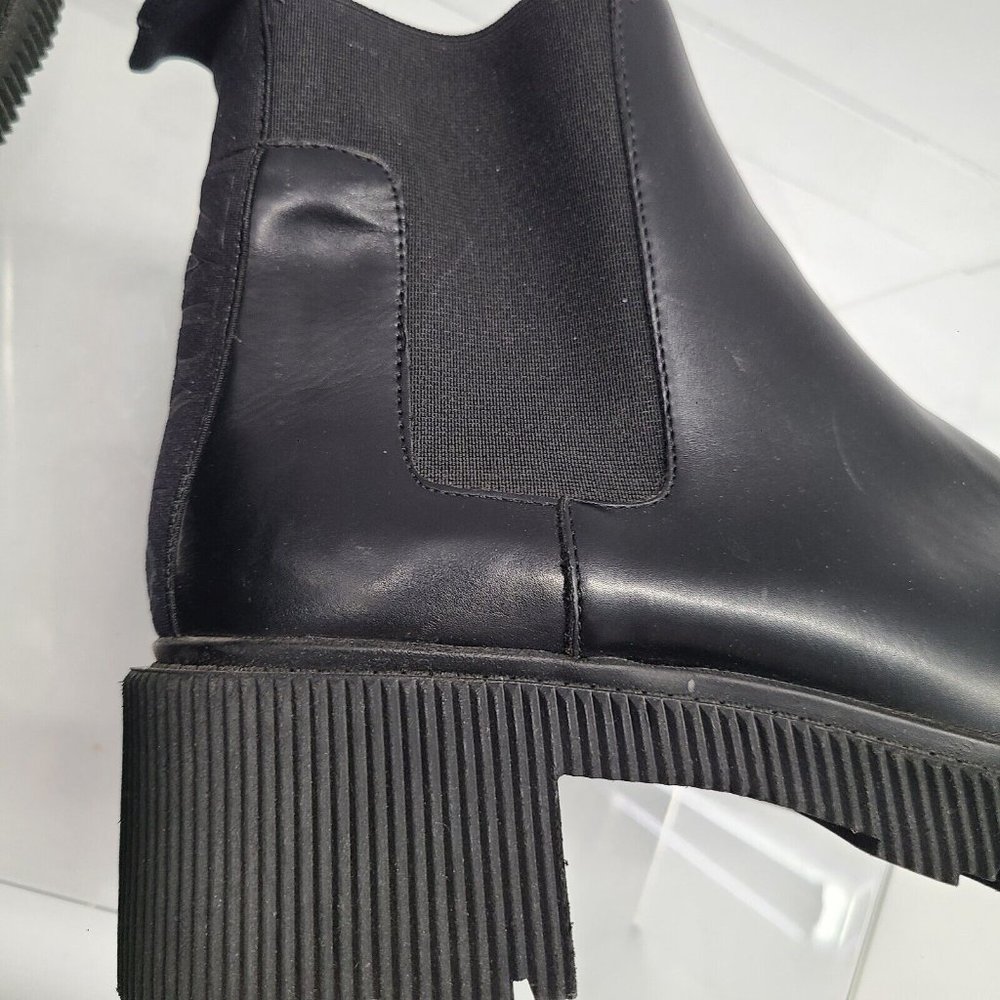 ZARA Women's Black Leather Chelsea Chunky Boots Size: 42 US 11 - Picture 8 of 11